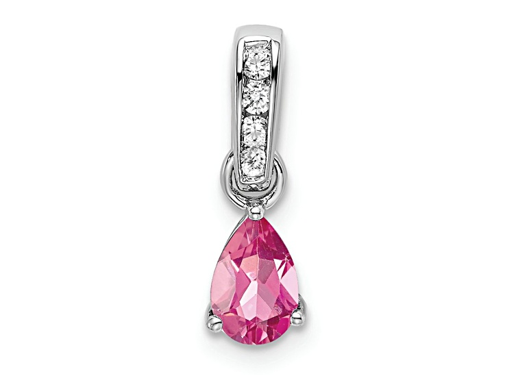 Rhodium Over 10k White Gold 0.5 cttw Pear Pink Tourmaline and Accent Diamond Pendant