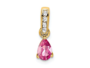 10k Yellow Gold 0.5 cttw Pear Pink Tourmaline and Accent Diamond Pendant