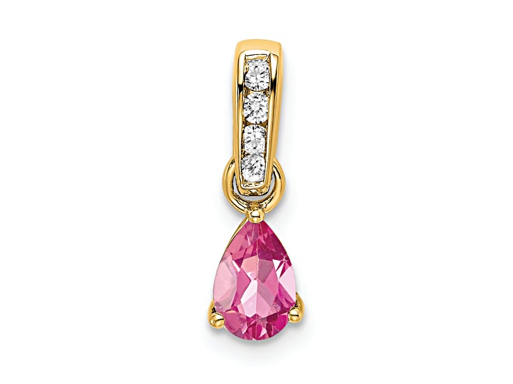 10k Yellow Gold 0.5 cttw Pear Pink Tourmaline and Accent Diamond Pendant
