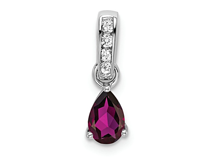 Rhodium Over 10k White Gold 0.5 cttw Pear Rhodolite Garnet and Accent Diamond Pendant