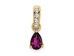 10k Yellow Gold 0.5 cttw Pear Rhodolite Garnet and Accent Diamond Pendant