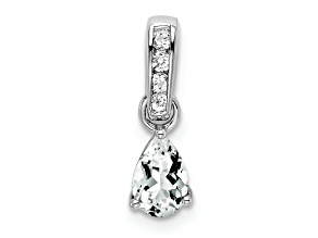 Rhodium Over 10k White Gold 0.5 cttw Pear White Topaz and Accent Diamond Pendant