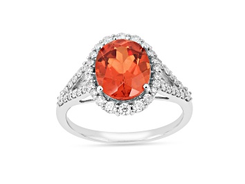 Picture of Rhodium Over Sterling Silver Lab Created Oval Padparadscha Sapphire Halo Ring  3.61ctw