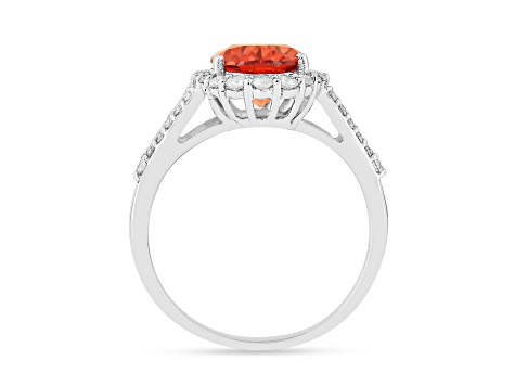 Rhodium Over Sterling Silver Lab Created Oval Padparadscha Sapphire Halo Ring  3.61ctw