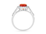 Rhodium Over Sterling Silver Lab Created Oval Padparadscha Sapphire Halo Ring  3.61ctw