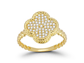 Sterling Statements 14K Yellow Gold Over Sterling Silver Pave Clover Ring