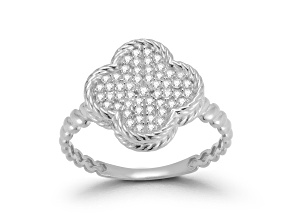 Sterling Statements Rhodium Over Sterling Silver Pave Clover Ring