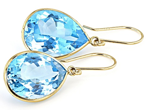 Blue Topaz 14k Yellow Gold Dangle Earrings 18.00ctw