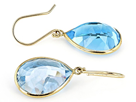 Blue Topaz 14k Yellow Gold Dangle Earrings 18.00ctw