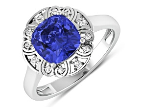 Violet Tanzanite and White Diamond 14K White Gold Halo Ring 2.08 ctw