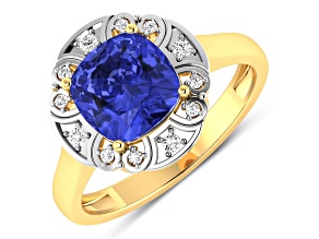 Violet Tanzanite and White Diamond 14K Yellow Gold Halo Ring 2.08 ctw