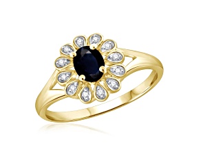 Black Sapphire with White Diamond Accent 14K Gold Over Sterling Silver Ring 0.28ctw