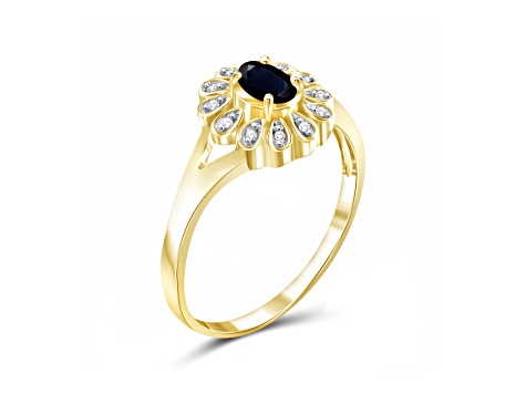 Black Sapphire with White Diamond Accent 14K Gold Over Sterling Silver Ring 0.28ctw