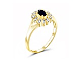 Black Sapphire with White Diamond Accent 14K Gold Over Sterling Silver Ring 0.28ctw