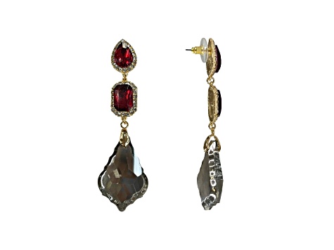 Off Park® Collection, Gold Tone Red and Clear Crystal Teardrop Mixed-Shaped Hematite Drop Earrings.