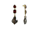 Off Park® Collection, Gold Tone Red and Clear Crystal Teardrop Mixed-Shaped Hematite Drop Earrings.