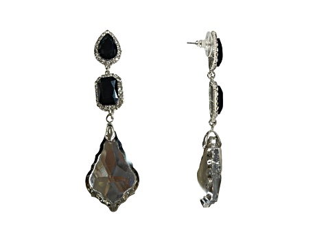 Off Park® Collection, Gold Tone Jet and Clear Crystal Teardrop Mixed-Shaped Hematite Drop Earrings.