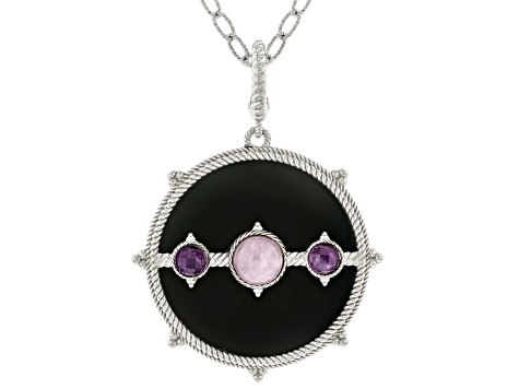 Judith Ripka Multi-Gemstone Rhodium Over Silver Enhancer with Chain Necklace