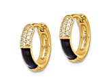 Sterling Silver Gold-tone Black Enamel CZ Hoop Earrings