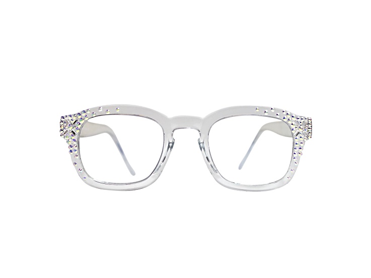 White Crystal Square Frame Blue Light Reading Glasses. Strength 1.50