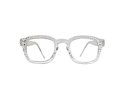 White Crystal Square Frame Blue Light Reading Glasses. Strength 1.50