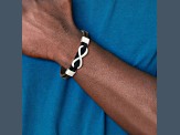 Black Leather and Stainless Steel Brushed and Polished Infinity Sign Bracelet