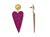 Off Park® Collection, Gold Tone Heart Shape Fushia Crystal Drop Dangle Earring
