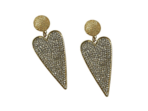Gold Tone Heart Shape Clear Crystal Drop Dangle Earring