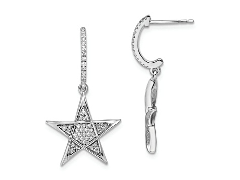 Rhodium Over 14k White Gold Polished Diamond Star Dangle Earrings