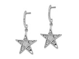 Rhodium Over 14k White Gold Polished Diamond Star Dangle Earrings