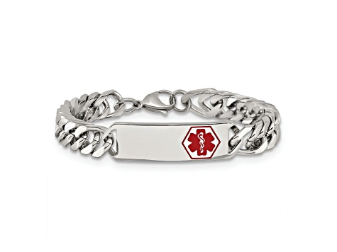 Stainless Steel Polished with Red Enamel 8.5-inch Medical ID Bracelet