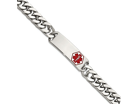 Stainless Steel Polished with Red Enamel 8.5-inch Medical ID Bracelet