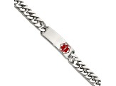 Stainless Steel Polished with Red Enamel 8.5-inch Medical ID Bracelet