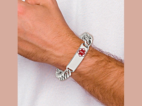 Stainless Steel Polished with Red Enamel 8.5-inch Medical ID Bracelet