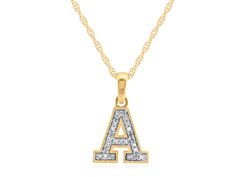 White Diamond Accent 10k Yellow Gold A Initial Pendant With 18” Rope Chain