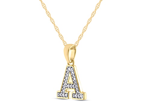 White Diamond Accent 10k Yellow Gold A Initial Pendant With 18” Rope Chain