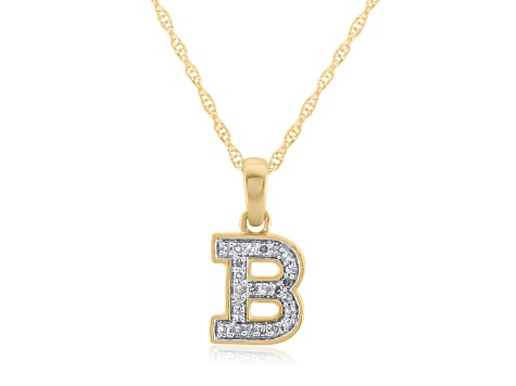 White Diamond Accent 10k Yellow Gold B Initial Pendant With 18” Rope Chain