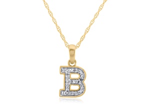 White Diamond Accent 10k Yellow Gold B Initial Pendant With 18” Rope Chain