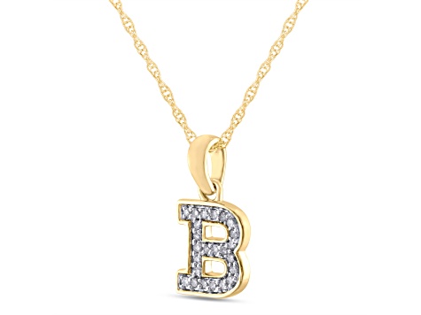 White Diamond Accent 10k Yellow Gold B Initial Pendant With 18” Rope Chain