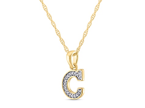 White Diamond Accent 10k Yellow Gold C Initial Pendant With 18” Rope Chain