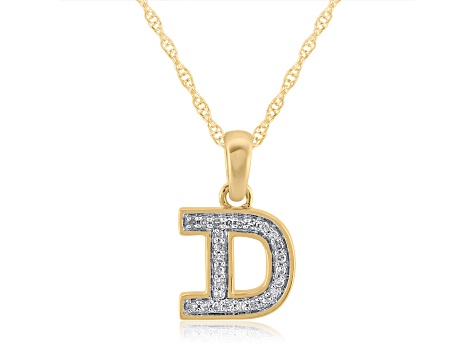 White Diamond Accent 10k Yellow Gold D Initial Pendant With 18” Rope Chain