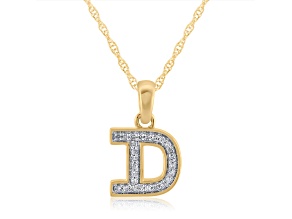 White Diamond Accent 10k Yellow Gold D Initial Pendant With 18” Rope Chain