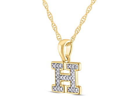 White Diamond Accent 10k Yellow Gold H Initial Pendant With 18” Rope Chain