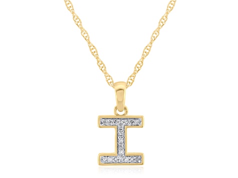 White Diamond Accent 10k Yellow Gold I Initial Pendant With 18” Rope Chain