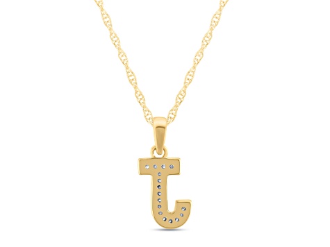 White Diamond Accent 10k Yellow Gold J Initial Pendant With 18” Rope Chain