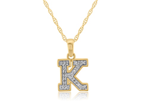 White Diamond Accent 10k Yellow Gold K Initial Pendant With 18” Rope ...