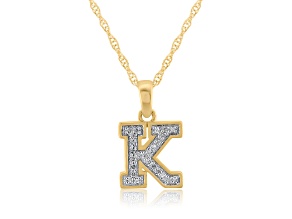 White Diamond Accent 10k Yellow Gold K Initial Pendant With 18” Rope Chain
