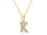 White Diamond Accent 10k Yellow Gold K Initial Pendant With 18” Rope Chain