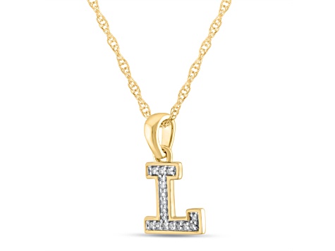 White Diamond Accent 10k Yellow Gold L Initial Pendant With 18” Rope Chain