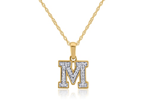 White Diamond Accent 10k Yellow Gold M Initial Pendant With 18” Rope Chain